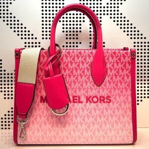 Michael Kors Mirella Small Ombré Signature Logo Crossbody Bag Dragonfruit